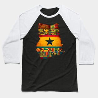 Ghana Map Kente Pattern Baseball T-Shirt